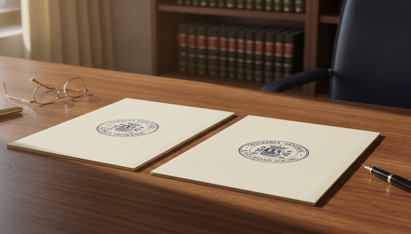 Documentos de Hacienda y de la Seguridad Social comparados sobre una mesa de despacho