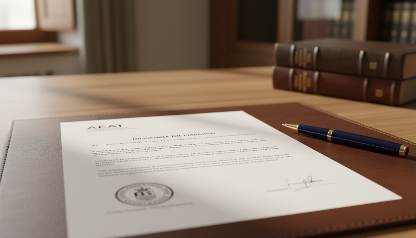 Diligencia de embargo oficial de la AEAT sobre escritorio de abogado tributarista en Barcelona