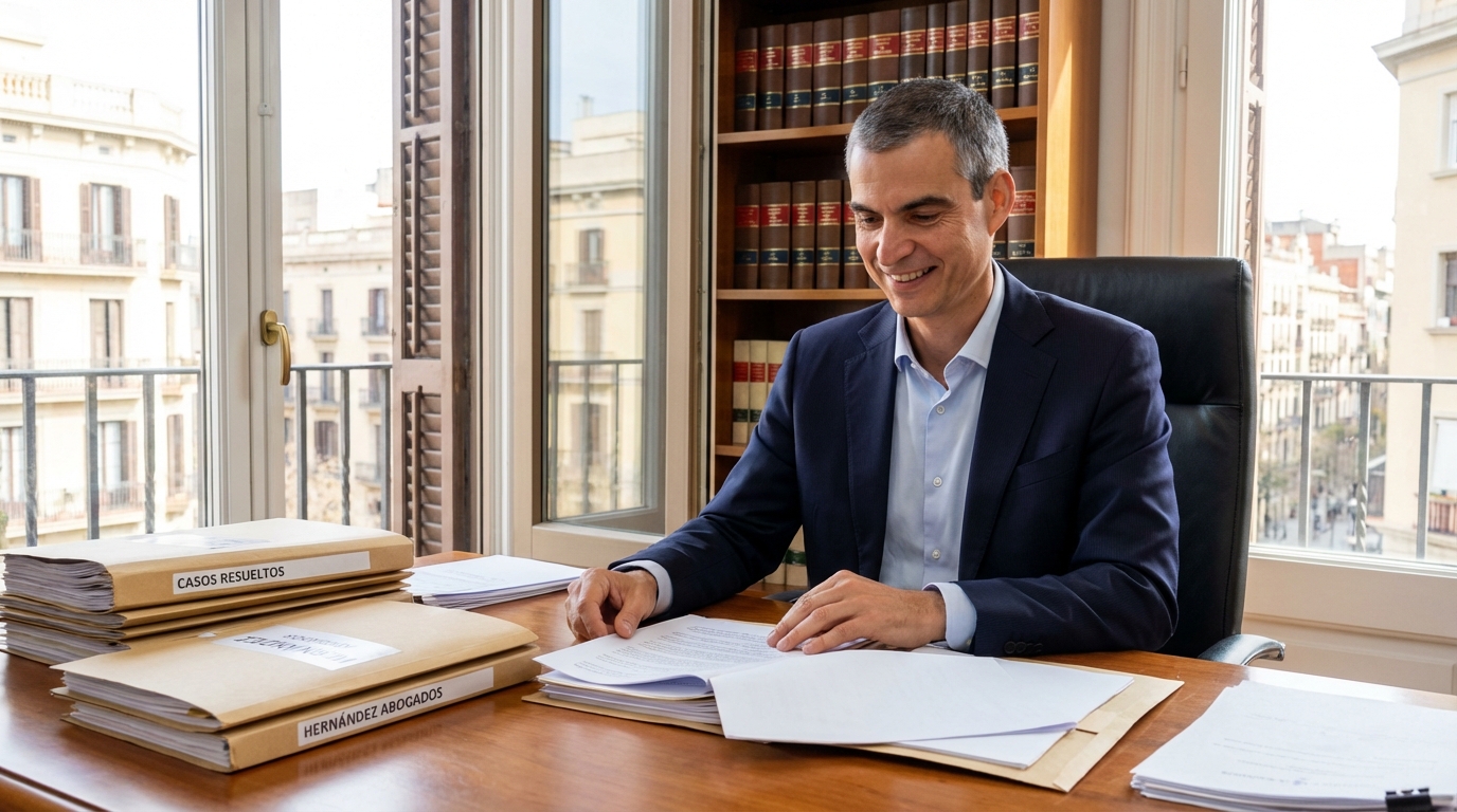 Enric Hernández explicando estrategia de defensa tributaria a empresario en despacho de Barcelona
