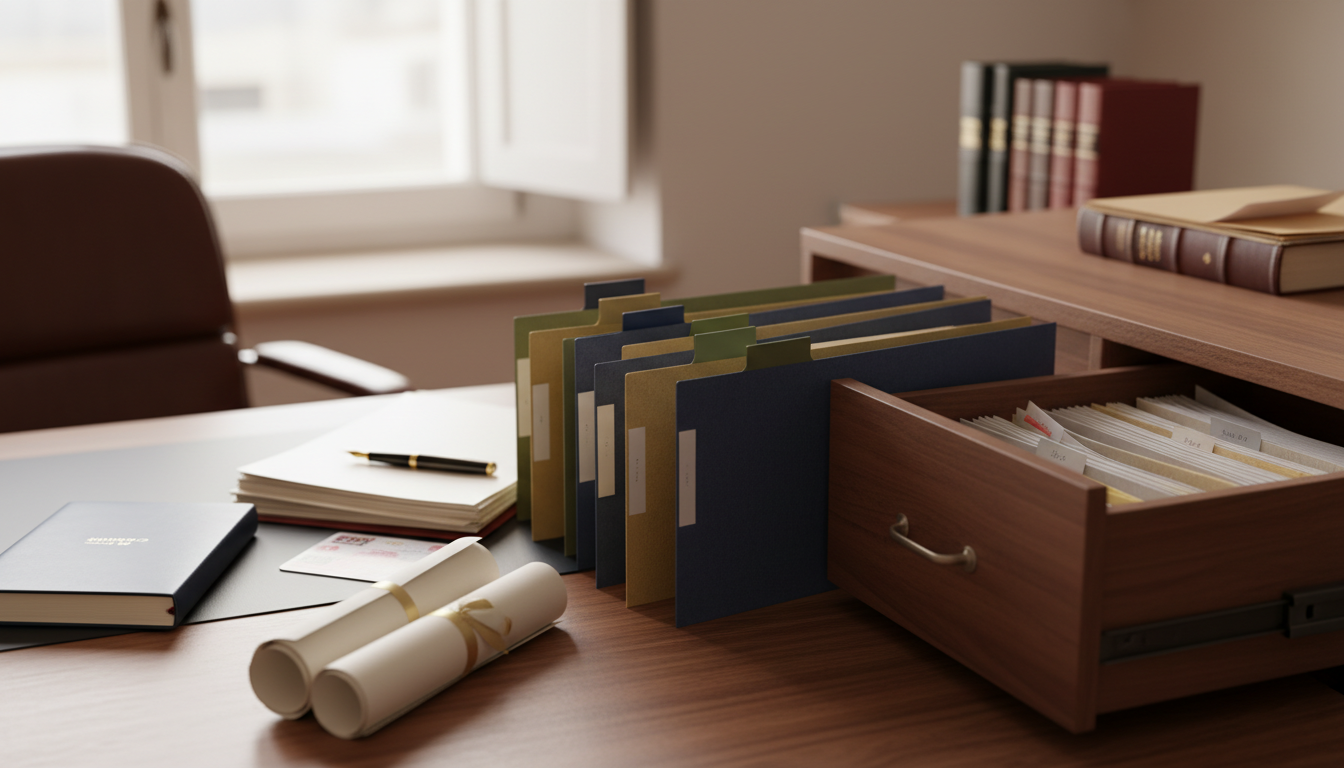Carpetas de documentos organizadas para emergencia tributaria